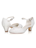 Hochzeitsschuhe Satin Elfenbein Runde Kappe Kätzchen Ferse 2 "Brautschuhe