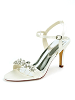 Hochzeitsschuhe Satin Lila Offene Spitze Strass Stiletto Heel Knöchelriemen Heel Brautschuhe