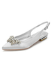 Hochzeitsschuhe Satin Silber Pointed Toe Strass Flache Sling Back Hochzeitsschuhe