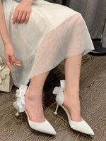 Hochzeitsschuhe Satin White Pointed Toe Bows Stöckelabsatz Sexy Heels