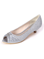 Hochzeitsschuhe Silber Pailletten Stoff Strass Peep Toe Goblet Heel Brautschuhe