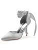 Hochzeitsschuhe Silber Satin besetzt mit spitzen Zehen Stiletto Heel Brautschuhe