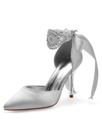 Hochzeitsschuhe Silber Satin besetzt mit spitzen Zehen Stiletto Heel Brautschuhe