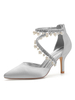 Hochzeitsschuhe Silber Satin Perlen Spitzzehe Stiletto Heel Brautschuhe
