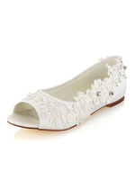 Hochzeitsschuhe Spitze Elfenbein flache Peep Toe Braut Pumps