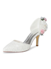 Hochzeitsschuhe Spitze Elfenbein spitzen Zehenblumen Slip-On Stiletto Absatz