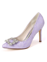 Hochzeitsschuhe Spitze Flieder Spitze Zehen Strass Stöckelschuhe Pumps