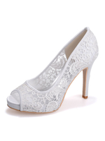 Hochzeitsschuhe Spitze Weiß Peep Toe Stiletto-Absatz Brautschuhe