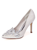 Hochzeitsschuhe Spitze Weiß Spitze Zehen Strass Stöckelschuhe Pumps