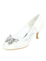 Hochzeitsschuhe spitze weiße runde spitze strass kitten heel braut fersen