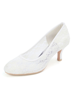 Hochzeitsschuhe spitze weißer runder Zeh-Kätzchen-Fersen-Slip auf Braut-Fersen