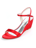 Hochzeitsschuhe True Red Satin Schnalle Open Toe Wedge Heel Brautschuhe
