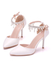 Hochzeitsschuhe Weiß PU Leder Perlen Spitz Pfennigabsatz Brautschuhe