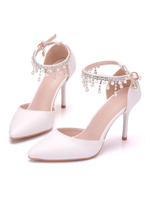 Hochzeitsschuhe Weiß PU Leder Perlen Spitz Pfennigabsatz Brautschuhe