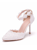Hochzeitsschuhe Weiß PU Leder Spitze Spitzschuh Pfennigabsatz Brautschuhe