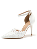 Hochzeitsschuhe Weiß PU-Leder spitzer Zehe Blumen Stiletto Ferse Slip-on Lace Up Plus Size Heels
