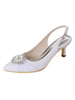 Hochzeitsschuhe Weiße Pailletten Stoffschnalle Spitze Zehen Kätzchen Ferse Zurück Slip Brautschuhe