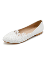 Hochzeitsschuhe Weiße PU-Leder Blumen Spitzschuh Flache Brautschuhe
