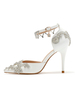 Hochzeitsschuhe weiße PU-Lederketten spitz spitze Stiletto-Ferse plus Größe Brautschuhe