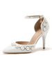 Hochzeitsschuhe weißes PU-Leder spitzer Zehe Strasssteine \u200b\u200bStiletto Ferse Slip-on Lace Up Plus Size Heels