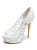 Hochzeitsschuhe White Lace Peep Toe Pfennigabsatz Plattform Brautschuhe