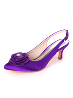 Hochzeitsschuhe White Satin Flowers Pointed Toe Stiletto Absatz Brautschuhe