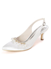 Hochzeitsschuhe White Satin Pearls Pointed Toe Kitten Heel Brautschuhe