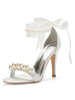 Hochzeitsschuhe White Satin Pearls Round Toe Stiletto Absatz Brautschuhe
