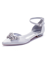 Hochzeitsschuhe White Satin Rhinestones Pointed Toe Flache Brautschuhe
