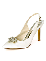 Hochzeitsschuhe White Satin Rhinestones Pointed Toe Stiletto Heel Brautschuhe