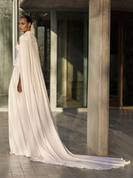 Hochzeitstuch Elfenbein Ärmellos Designter Ausschnitt Schals Satin Stoff Knöpfe Braut Cover Up