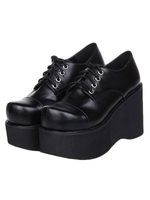Hohe Qualität schnüren sich oben schwarzes PU-Leder-Plattform Lolita Schuhe in Schwarz