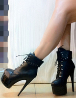 Hoher Absatz Schuhe 2020 BooKrawattes schwarz Platfürm um Zehe Schnüren Knöchel Stiefel WoHerren Kampfstiefel