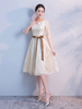 Homecoming Kleider Spitze Champagne Half Sleeve Ribbon Sash Tee Länge Graduation Dress