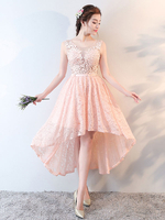 Homecoming Kleider Spitze High Low Cocktailkleid Pfirsich Perlen Keyhole Formal Party Kleid Abschlusskleider