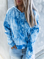 Hoodie für Frau Dark Navy Langarm Tie Dye Printed Cotton Sweatshirt