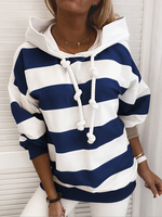 Hoodie für Frau Deep Blue Langarm Streifen Polyester Baumwolle Hooded Sweatshirt