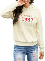 Hoodie für Frau Ecru White Long Sleeves Letters Print Polyester Hooded Sweatshirt