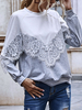 Hoodie für Frau Grau Langarm Color Block Lace Polyester Kapuzenpullover