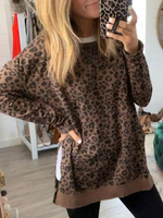 Hoodie für Frau Grau Langarm Leopardenmuster Polyester Kapuzenpullover