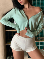 Hoodie für Frau Grün Langarm Reißverschluss Kurzes Sweatshirt
