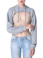 Hoodie für Frau Hellgrau Langarm Cupless Cotton Blend Hooded Sweatshirt