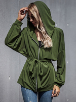 Hoodie für Frau Hunter Green Langarm Reißverschluss Polyester Cotton Sash Hooded Sweatshirt