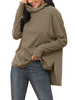 Hoodie für Frau Khaki Langarm Unregelmäßiger Saum Polyester Pullover Sweatshirt