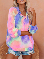 Hoodie für Frau Pink Langarm Tie Dye Kordelzug Taschen Kapuze Sweatshirt