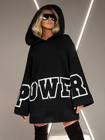 Hoodie für Frau Schwarz mit langen Ärmeln Buchstaben drucken Baumwollmischung mit Kapuze Sweatshirt