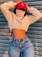 Hoodie für Frauen Apricot Long Sleeves Reißverschluss Baumwolle Kapuzen-Sweatshirt