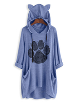 Hoodie Für Frauen-Blau 3/4 Arm Printed Katze-Ohr-T-Shirt