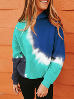Hoodie für Frauen Blau Langarm Kordelzug Tie Dye Hooded Sweatshirt