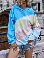 Hoodie für Frauen Blau Langarm Tie Dye Kordelzug Polyester Hooded Sweatshirt